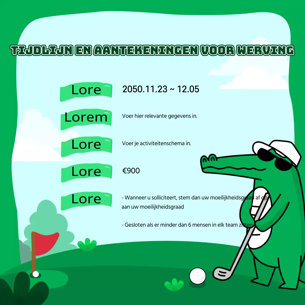  Kitscherige aankondiging voor werving van sportclubs in groen en lichtblauw