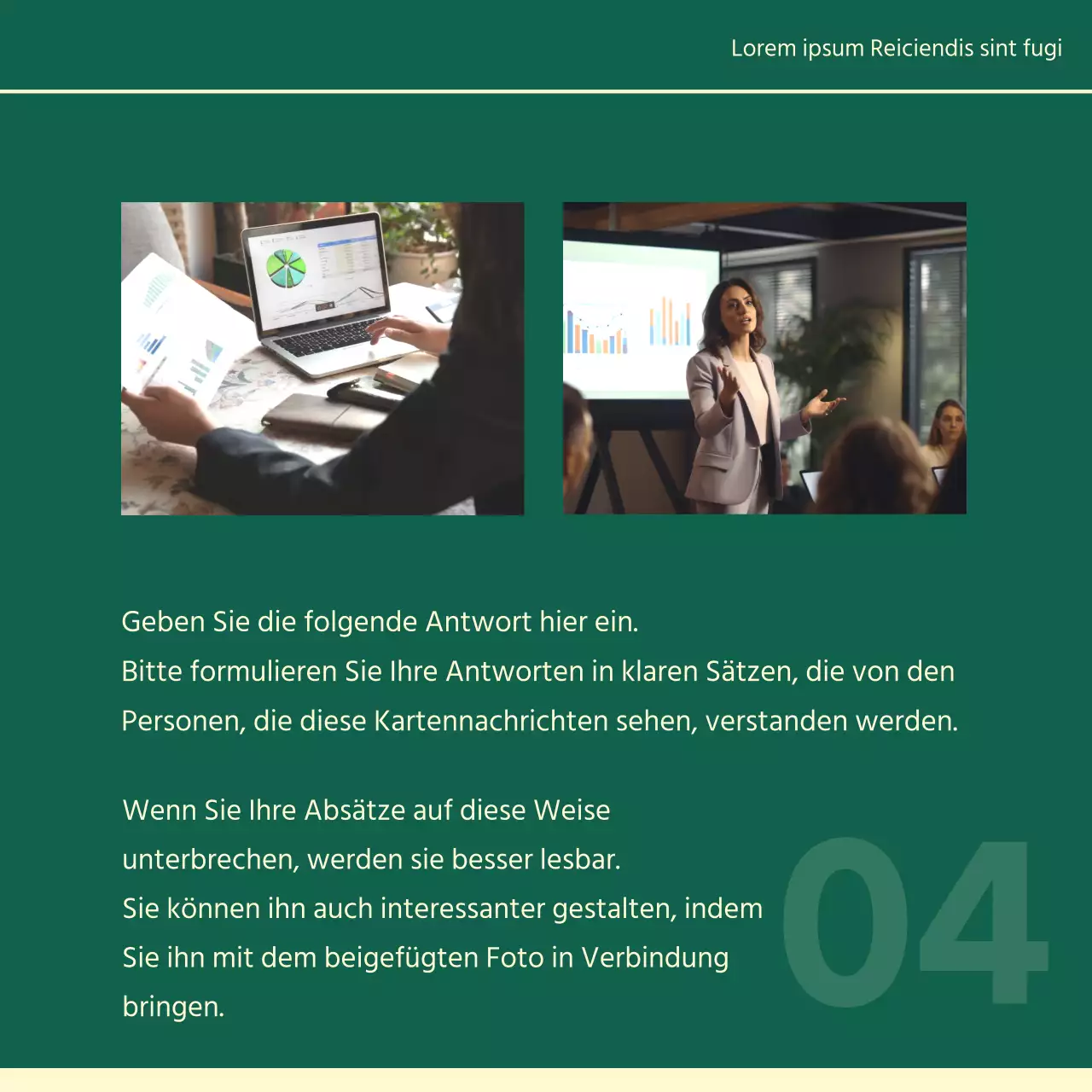 Ein einfaches Unternehmensporträt für ein Vorstellungsgespräch in Elfenbein und Grün