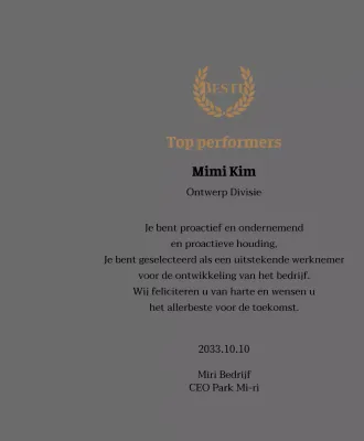 Luxe bedankbord met gouden lauweren en stempel