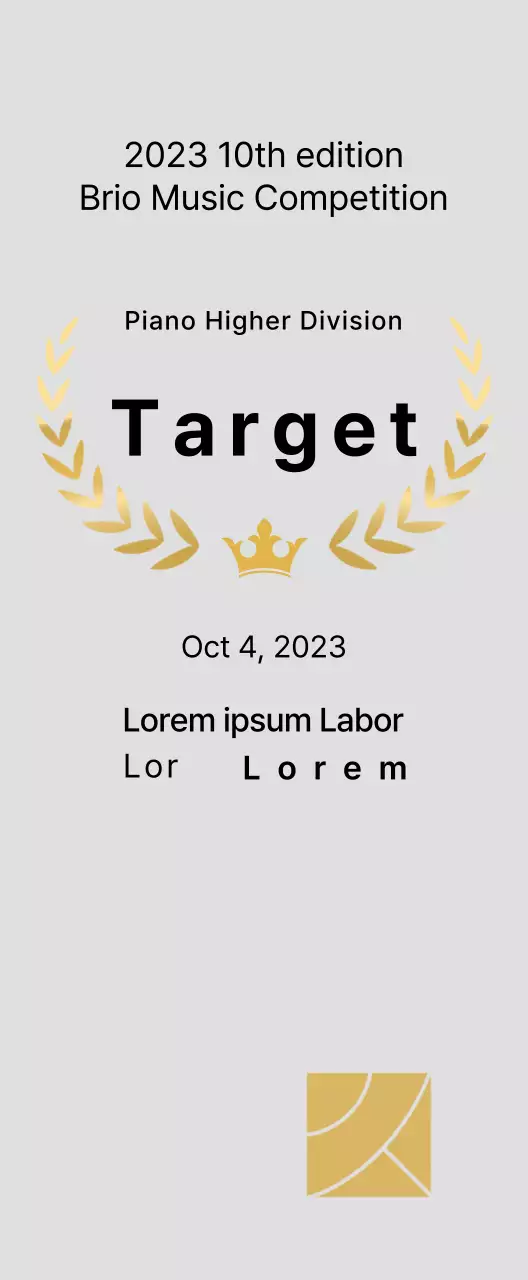 Plakat pemenang konsep kompetisi dengan garis-garis laurel dan ilustrasi mahkota