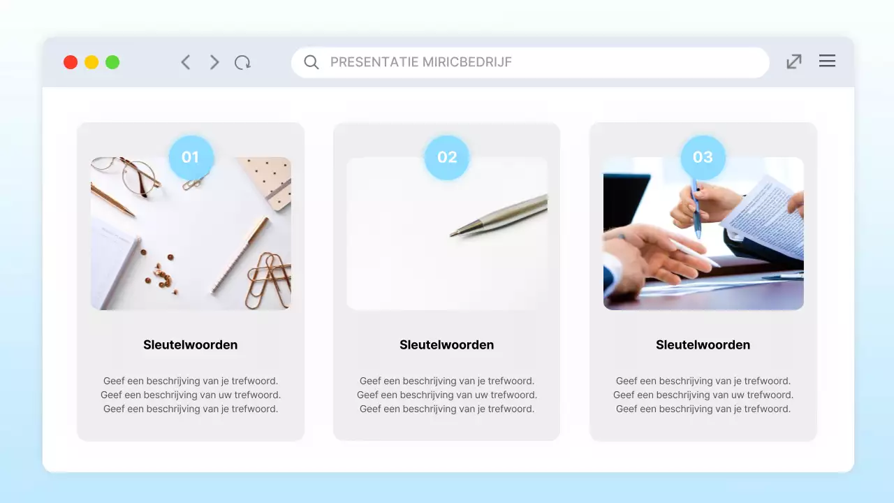 Presentatie op de trendy lichtblauwe PC-desktop UI