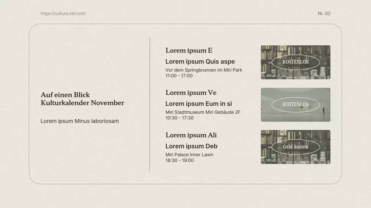 Ein klassischer Newsletter für den Kulturtourismus in Beige und Khaki