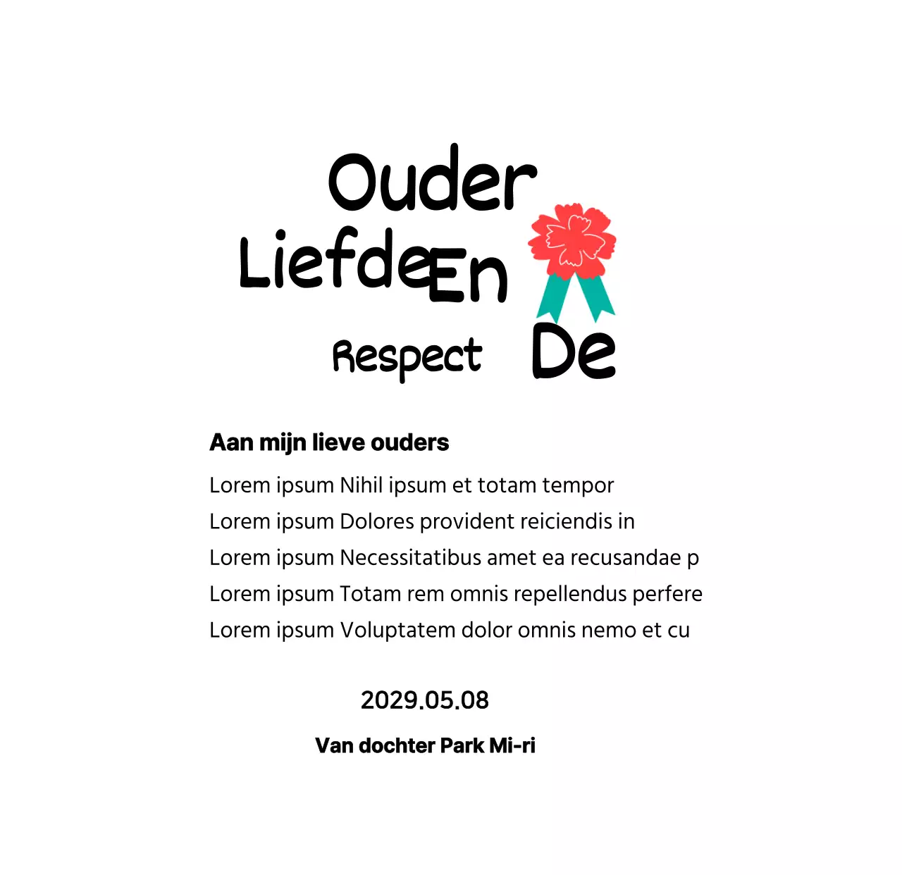 Moederdag kalligrafie met rode anjer illustratie