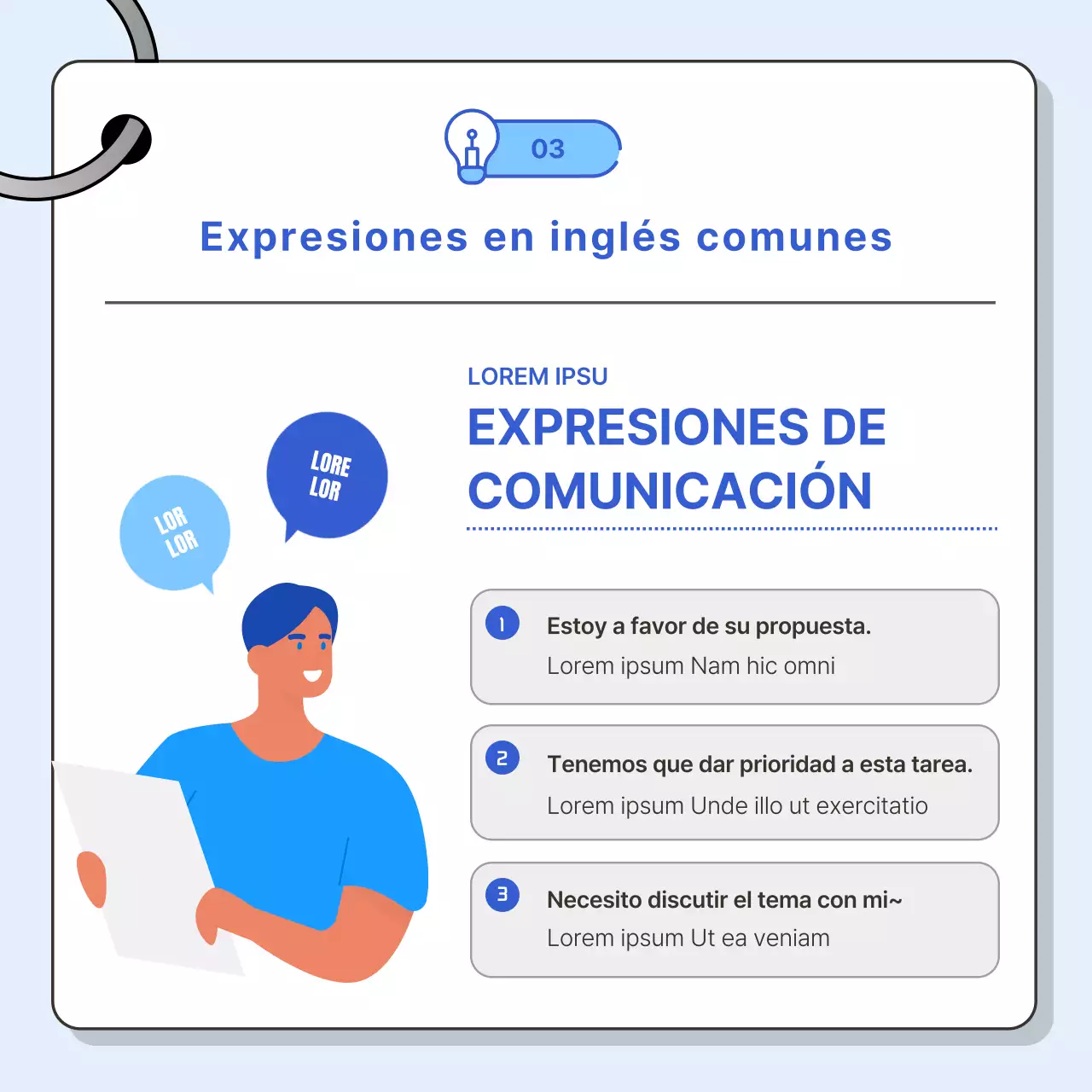 Promueva las conversaciones en inglés de negocios con una combinación de colores rosa y azul