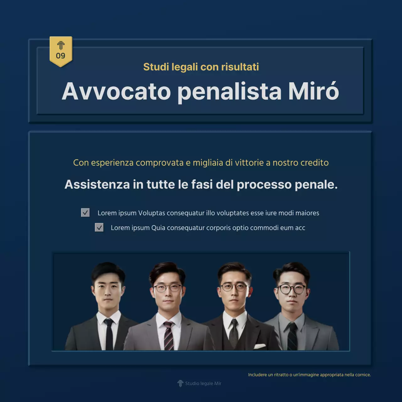 Un semplice profilo aziendale di uno studio legale in blu e giallo