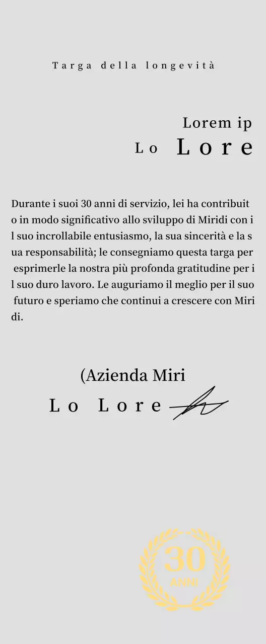 Concetto di targa aziendale di lungo servizio con simbolo dell'alloro
