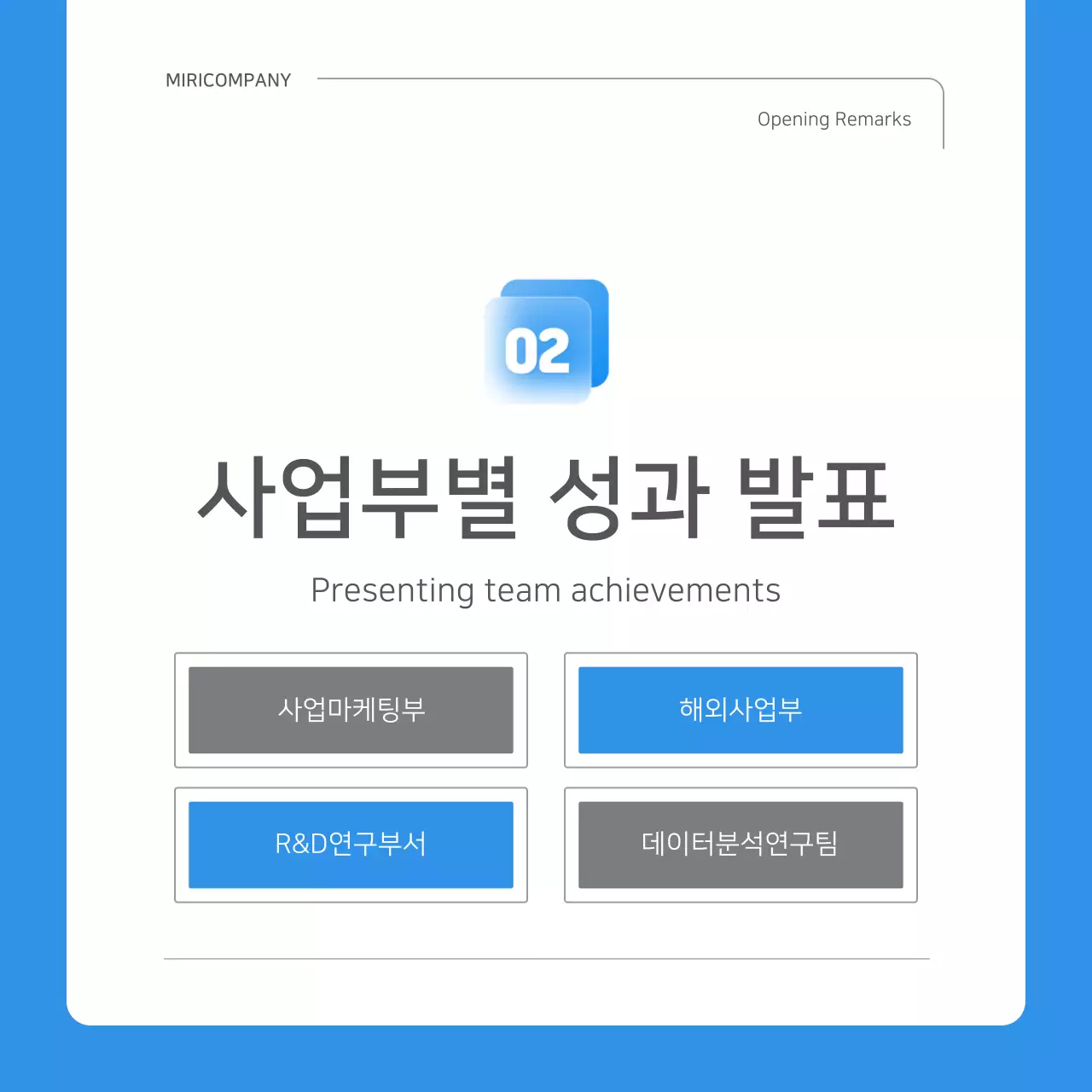 파랑과 흰색의 심플한 회사 성과 보고서