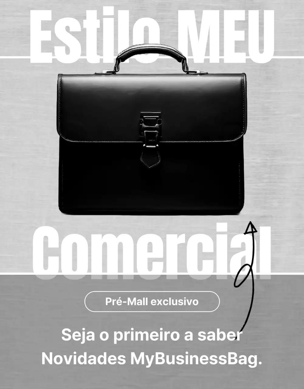 Anúncio de mala minimalista a preto e branco