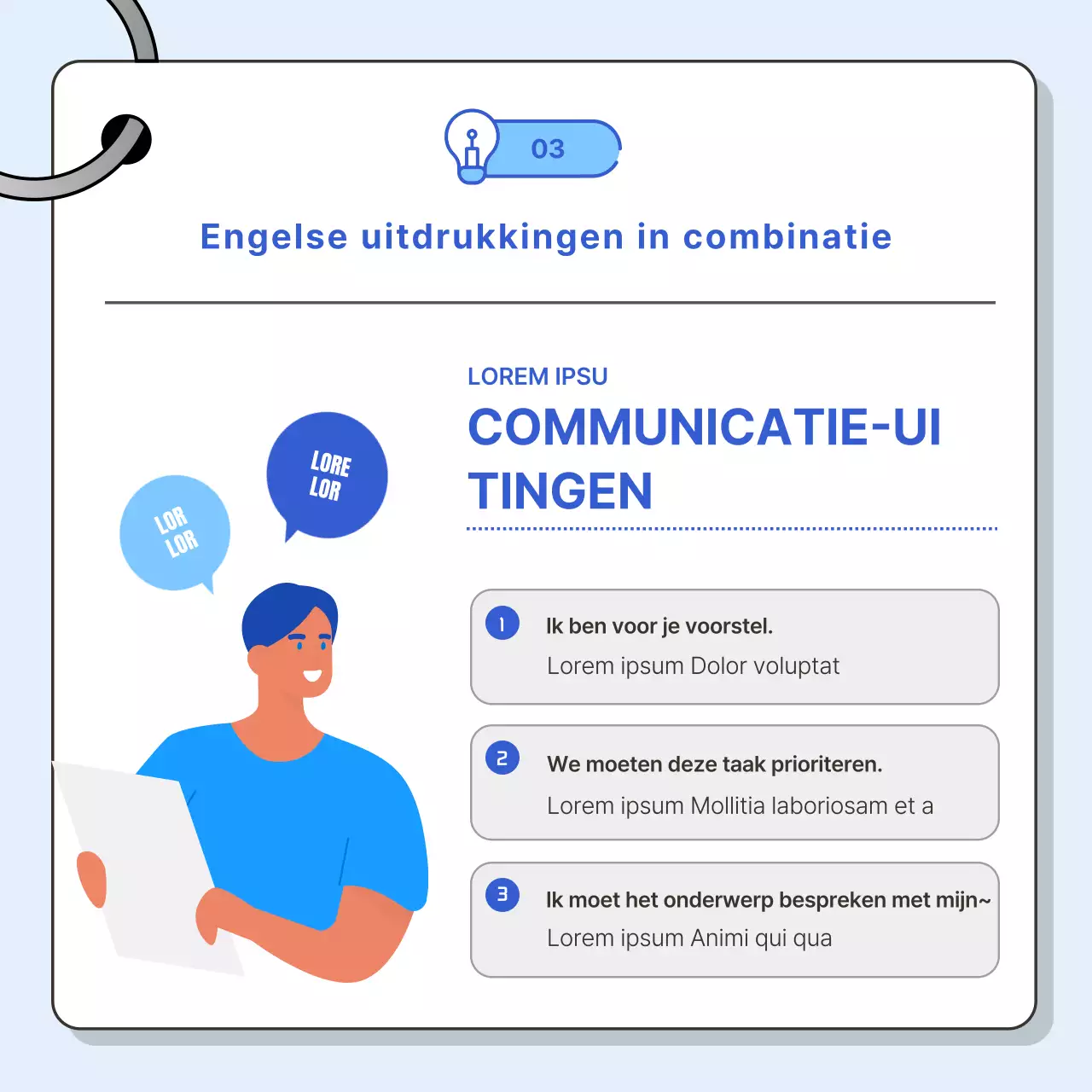 Stimuleer conversaties in zakelijk Engels met een roze en blauw kleurenschema