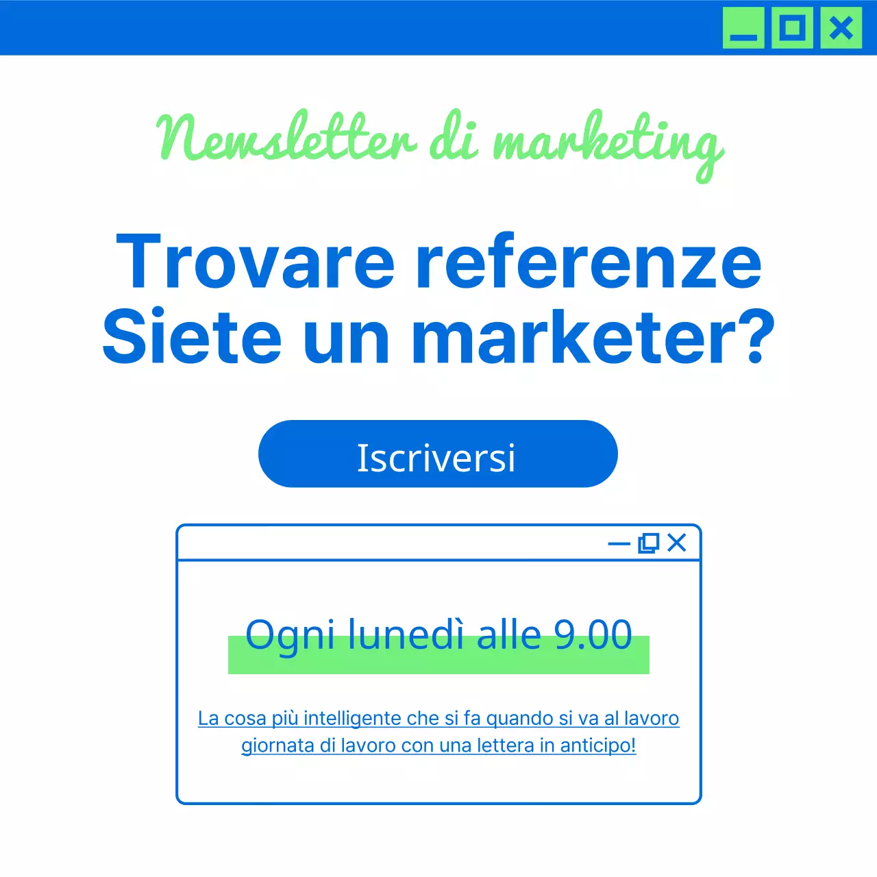 Promuovete le novità di marketing di tendenza in chartreuse e blu