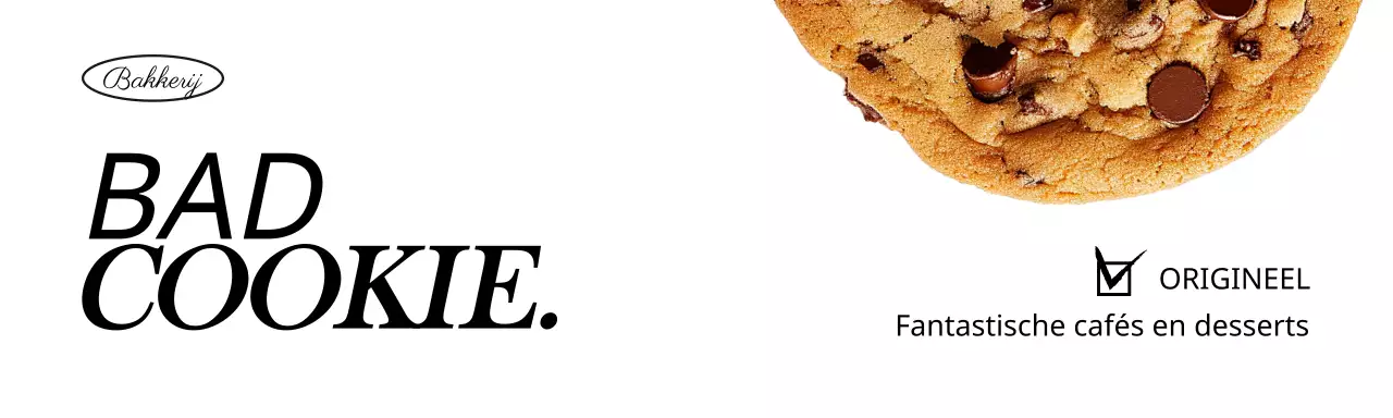 Verpakkingsheader met een afbeelding van een koekje op een witte achtergrond