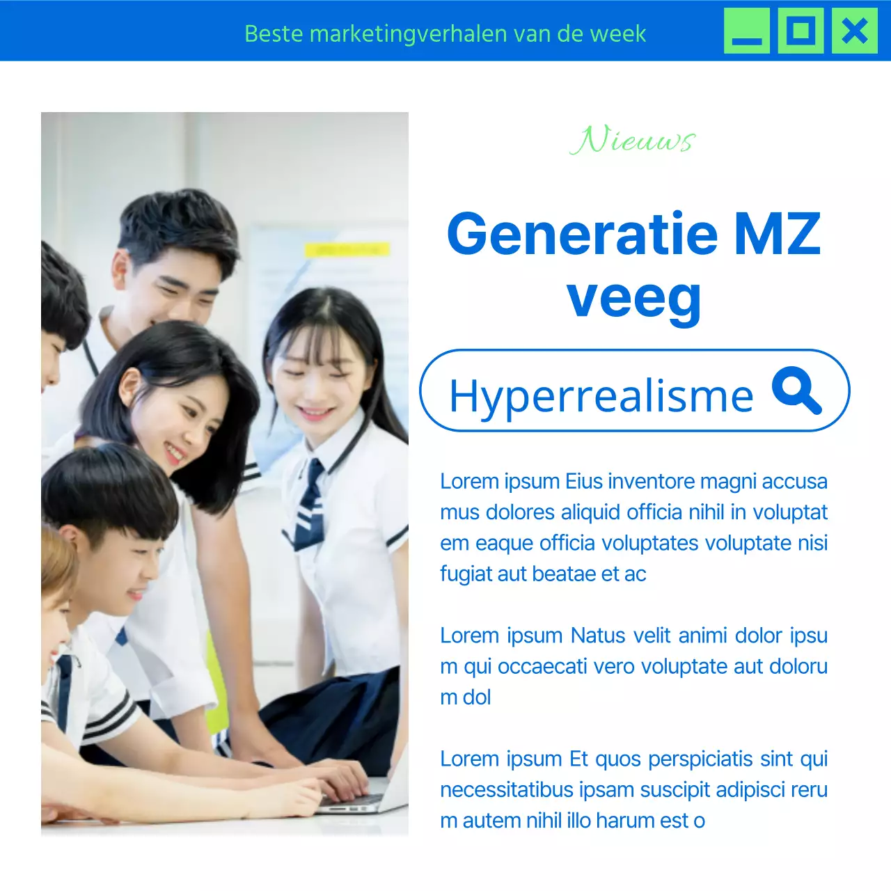 Promoot trendy marketingnieuws in chartreuse en blauw