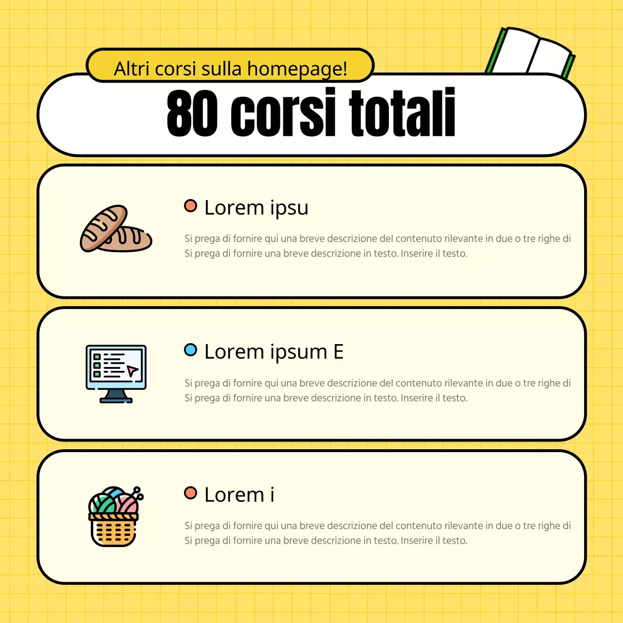 Centro di formazione giallo e verde per promuovere il reclutamento di studenti