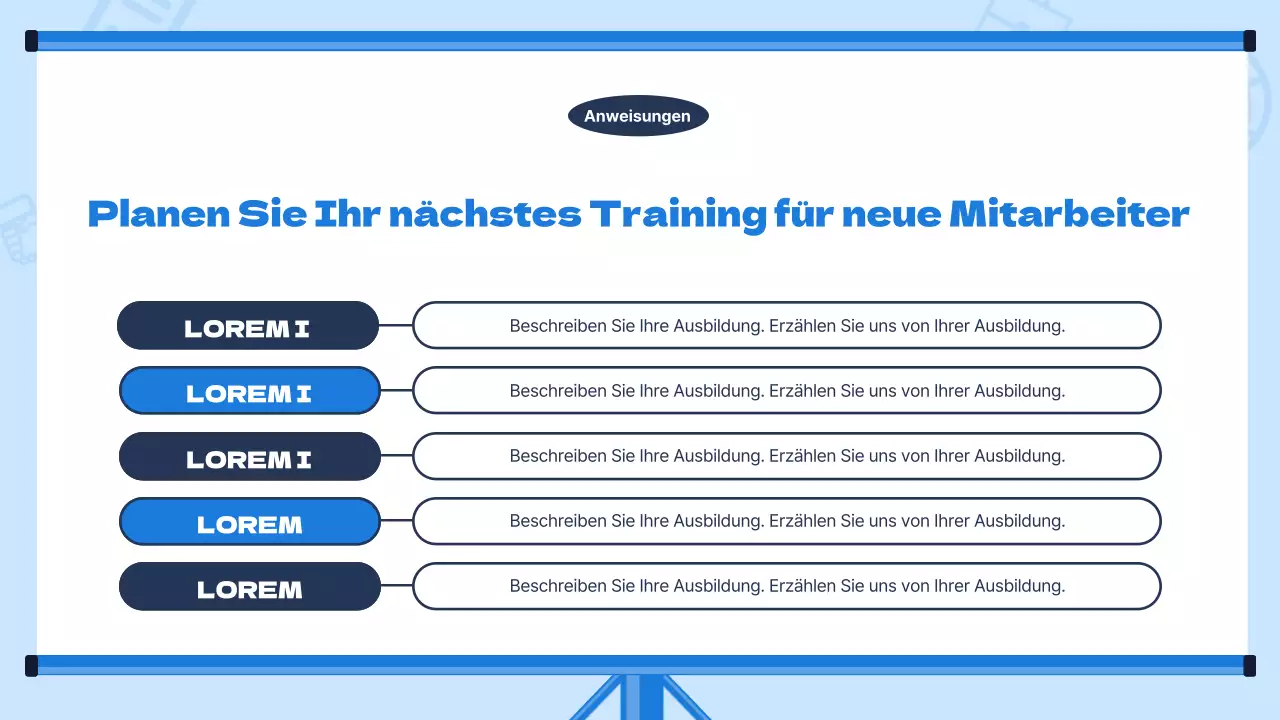 Modernes Schulungsmaterial für neue Mitarbeiter mit hellblauem Hintergrund