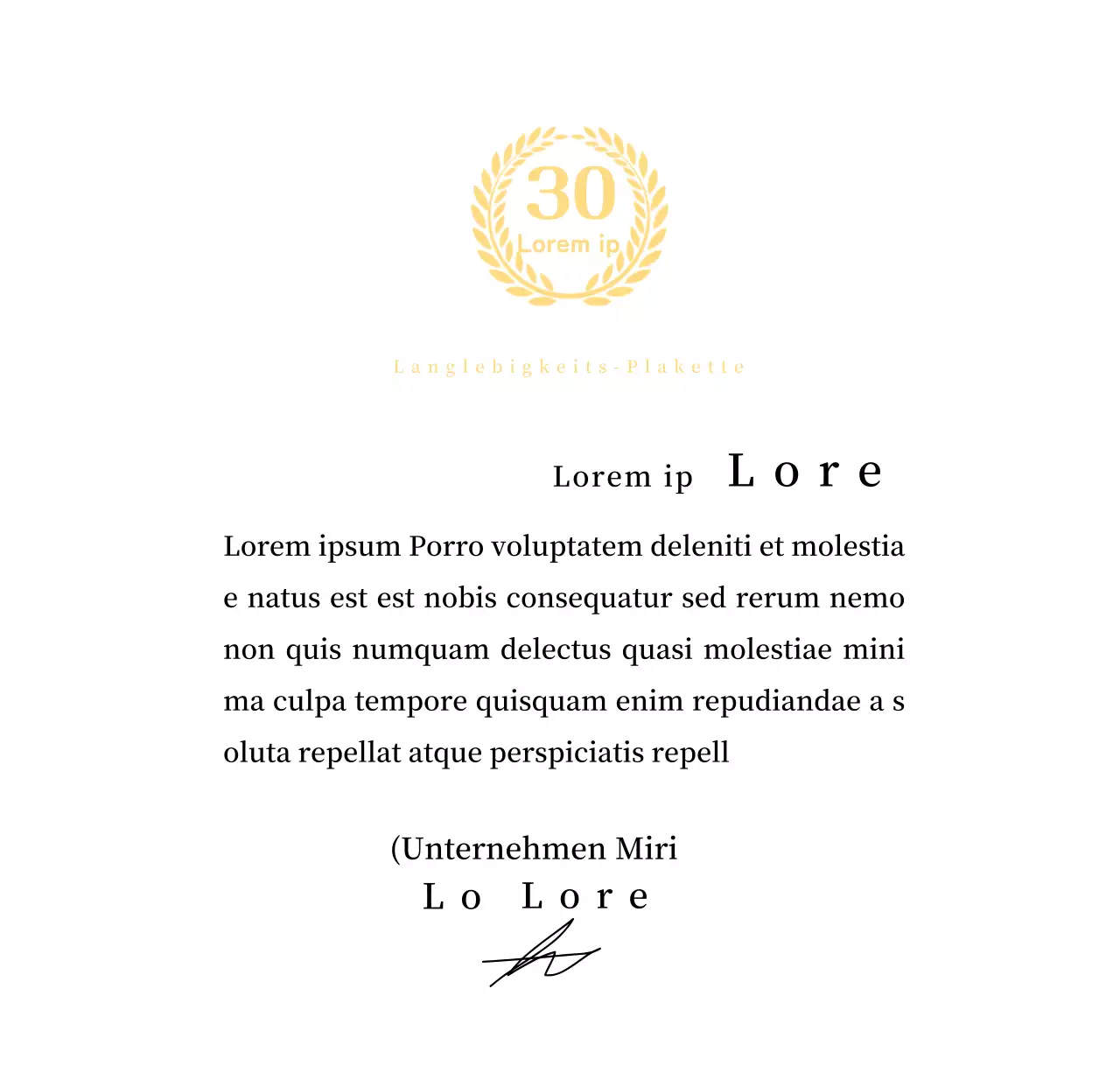 Firmenjubiläumsplakette mit Lorbeersymbol Konzept