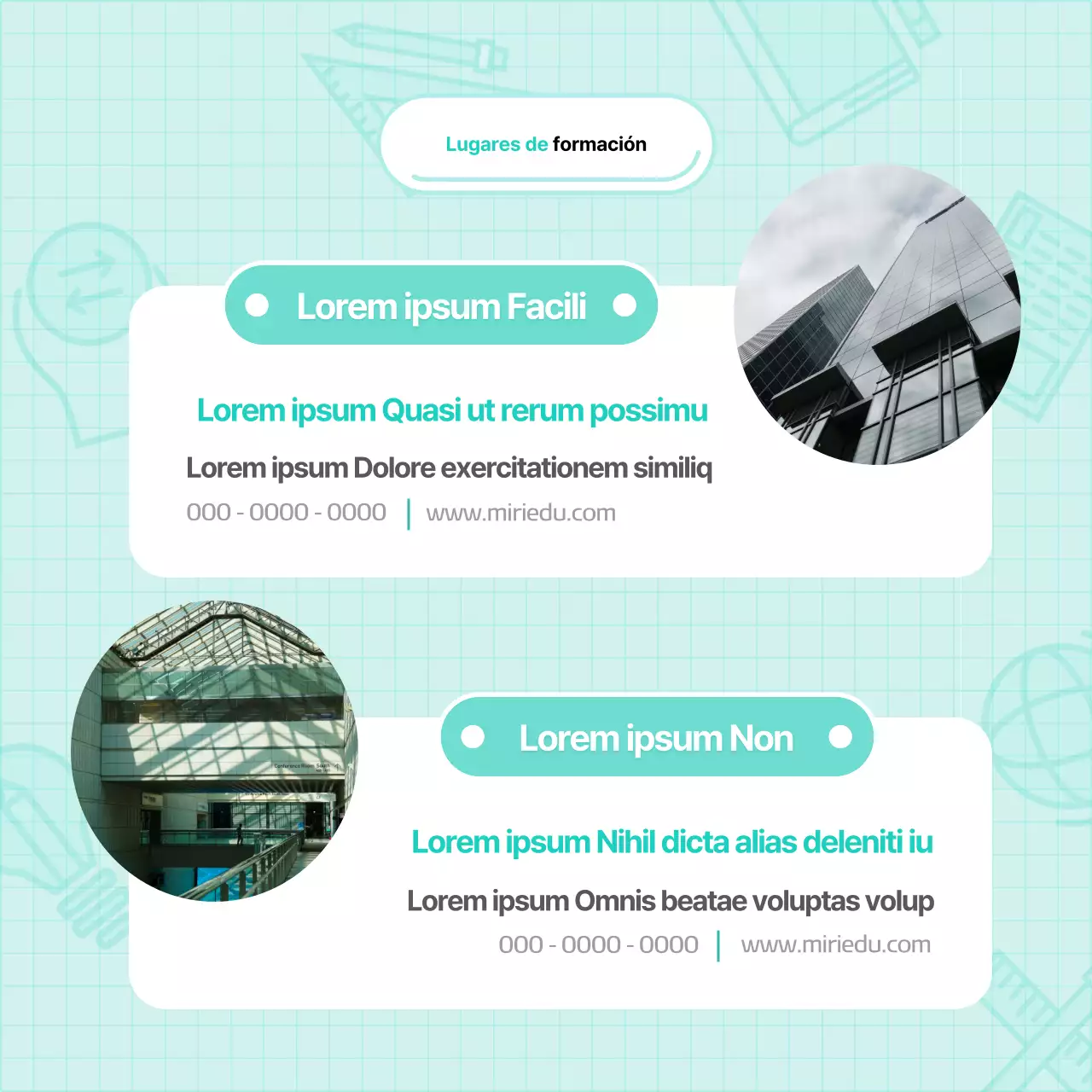 Anuncios de cursos de formación permanente modernos y básicos en menta y blanco