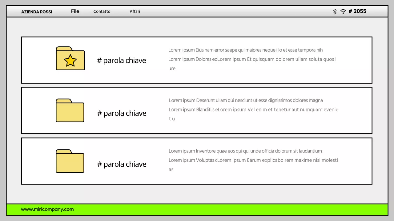 Semplice interfaccia utente del desktop del computer in grigio e chartreuse Profilo aziendale