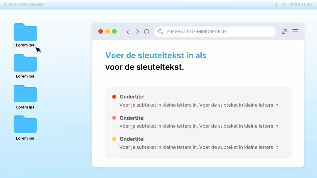 Presentatie op de trendy lichtblauwe PC-desktop UI