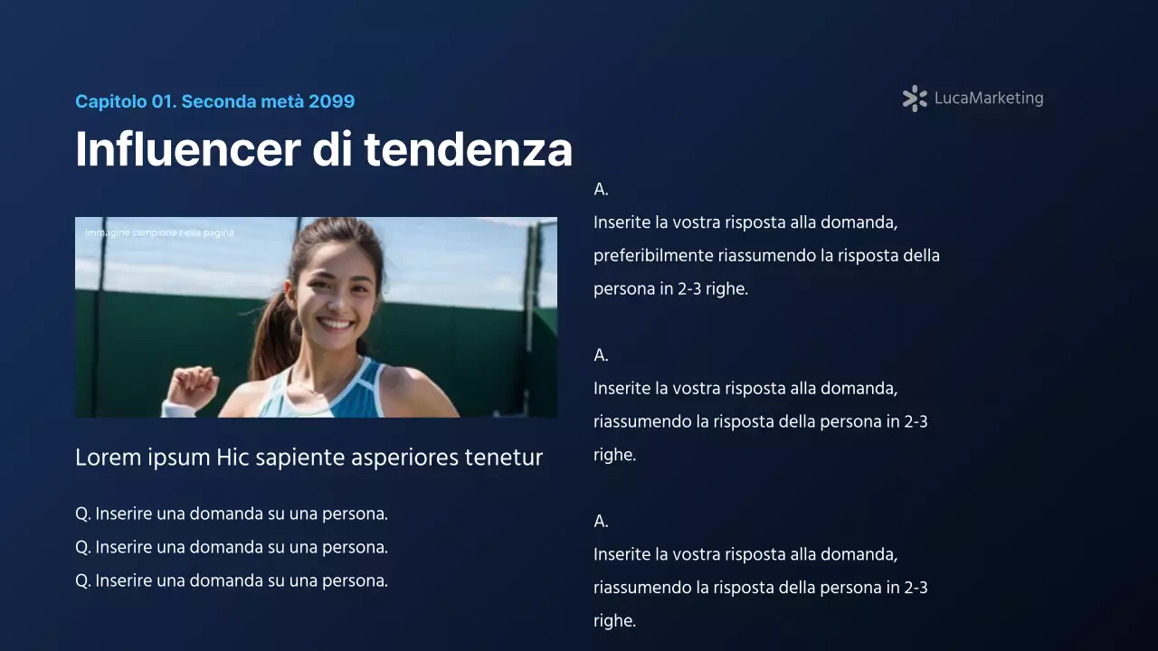 Un moderno rapporto di marketing in blu navy e bianco