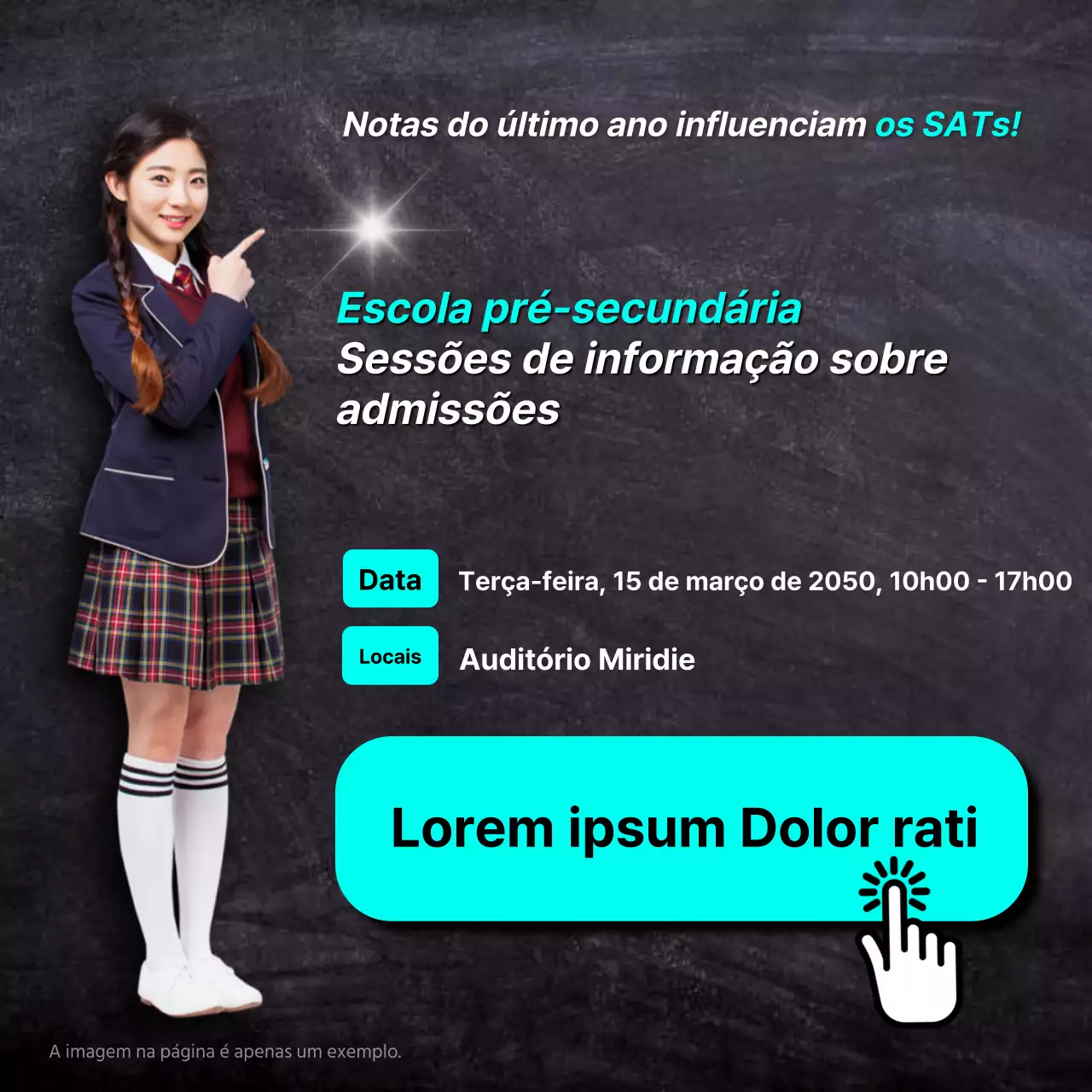 Promover uma feira de admissão simples em preto e azul claro