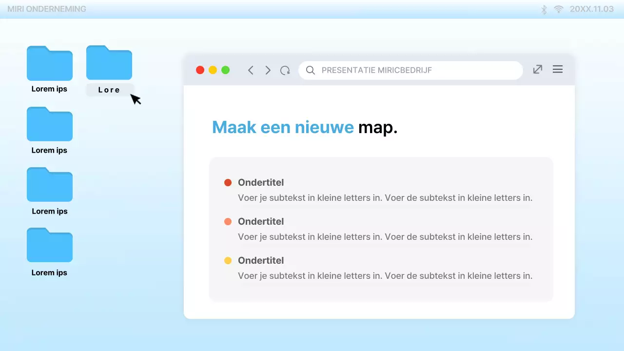 Presentatie op de trendy lichtblauwe PC-desktop UI
