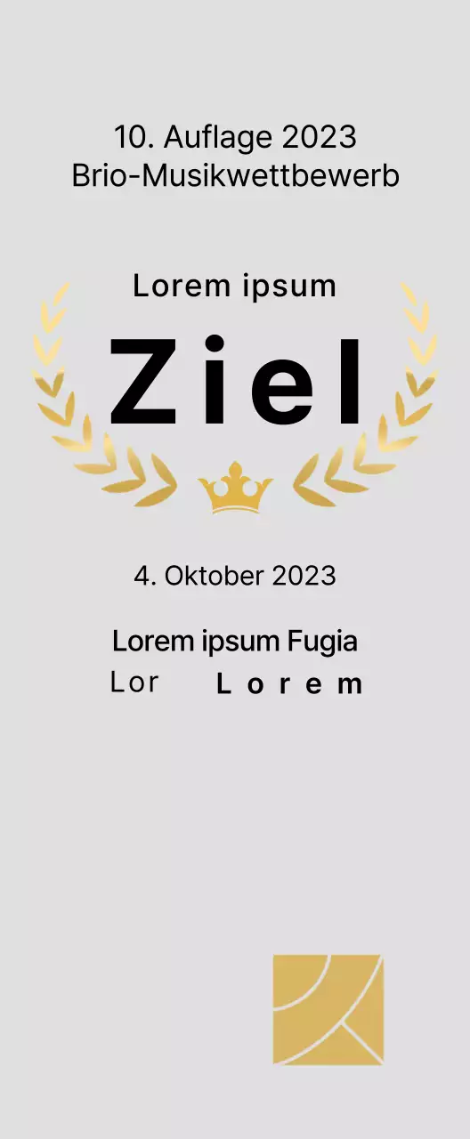 Siegerplakette des Wettbewerbskonzepts mit Lorbeerlinien und Kronenillustration