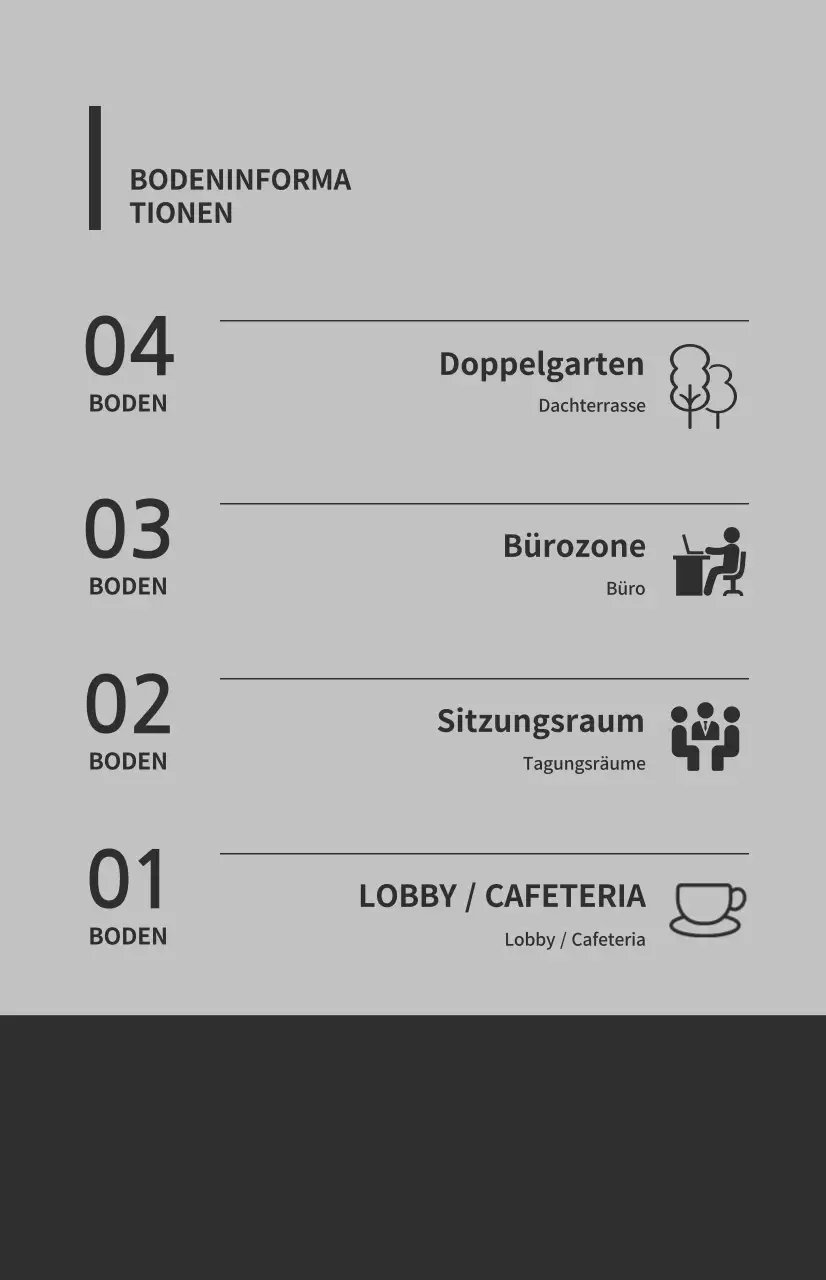 Fensterfahnen mit Symbolen und Bodenhinweisen in einer Kombination aus grauen und dunkelgrauen Farben