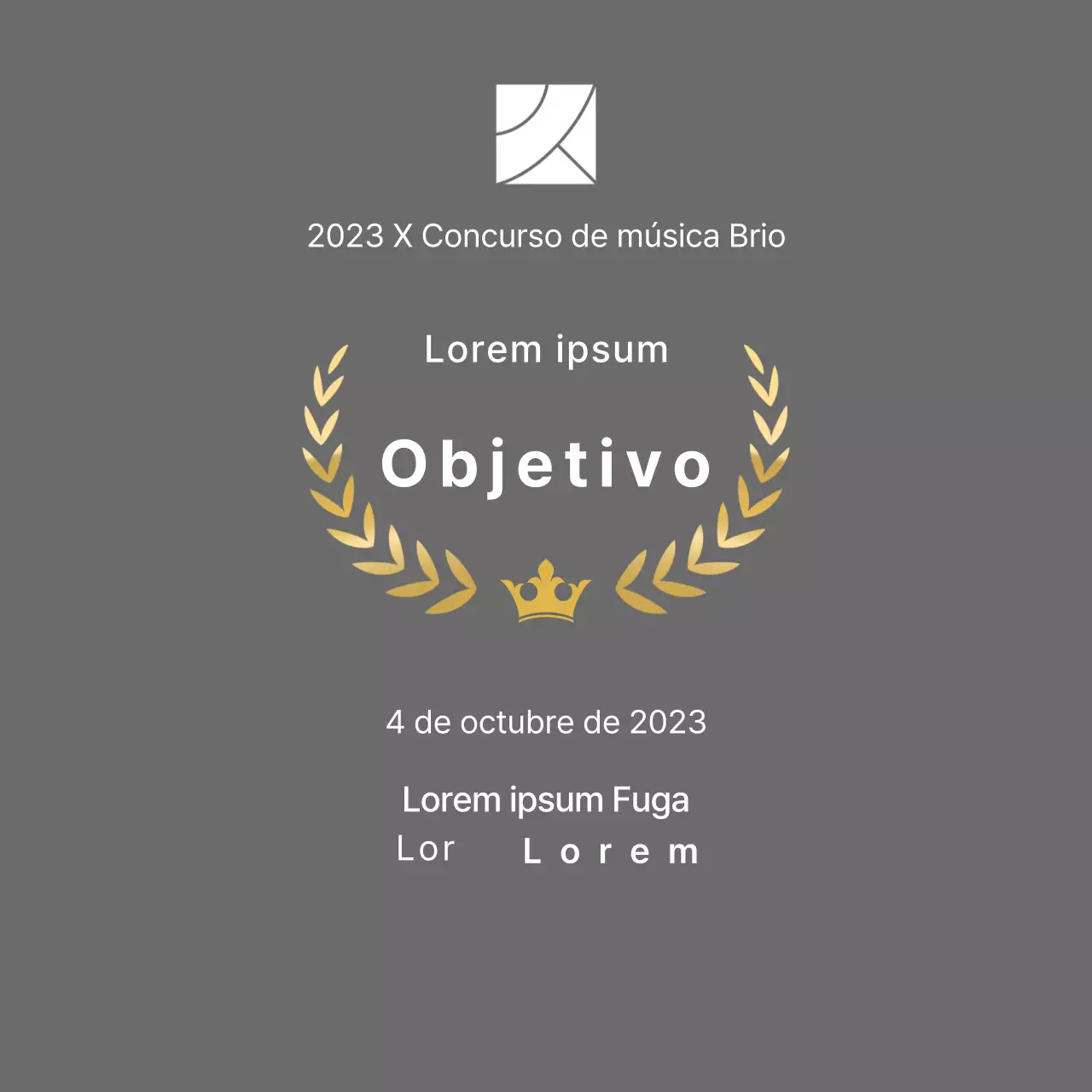 Placa del ganador del concurso conceptual con líneas de laurel e ilustración de una corona