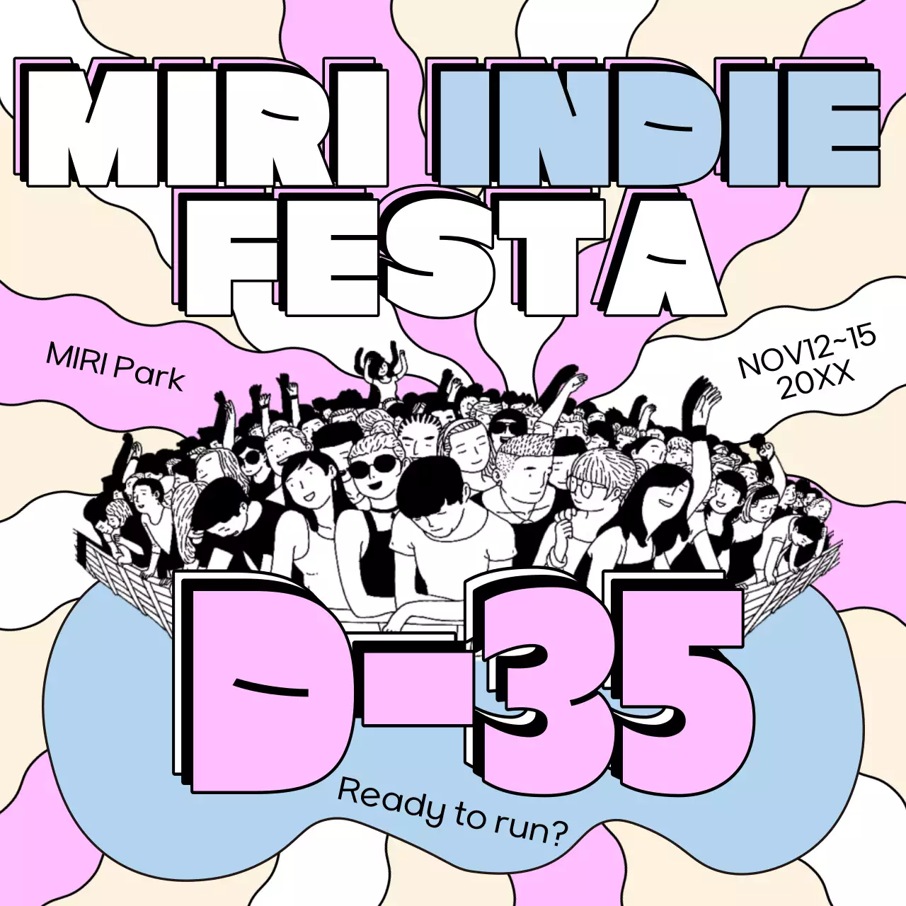 Promote a kitschy festival with ivory and pink accents