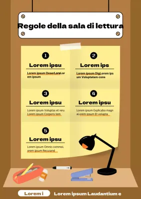 Una semplice sala studio gialla e marrone con alcuni richiami