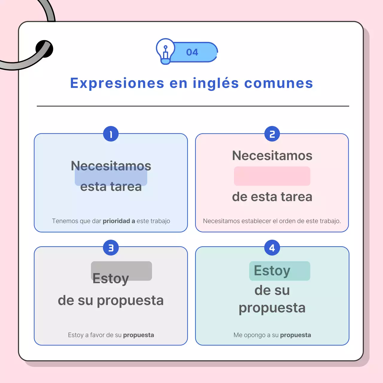 Promueva las conversaciones en inglés de negocios con una combinación de colores rosa y azul