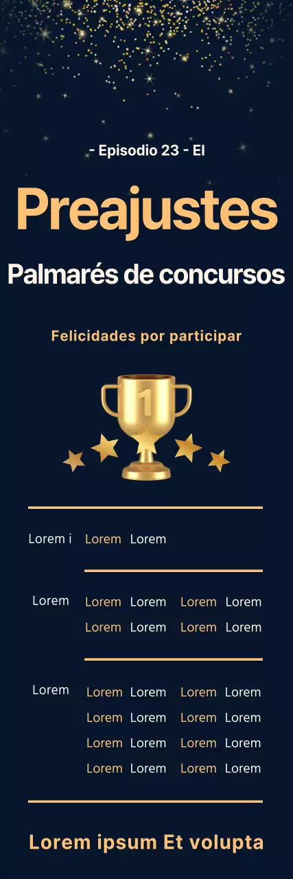 Promocione la participación en un concurso con un trote dorado sobre fondo azul marino