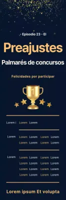 Promocione la participación en un concurso con un trote dorado sobre fondo azul marino
