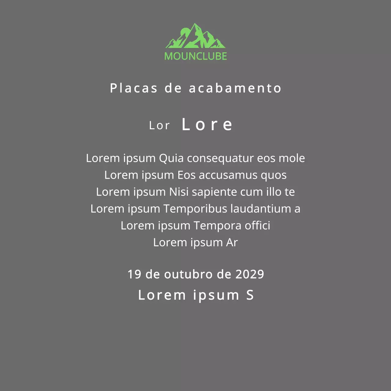 Placa de finalização do clube de montanha com o conceito do logótipo do clube e ilustração de uma montanha verde
