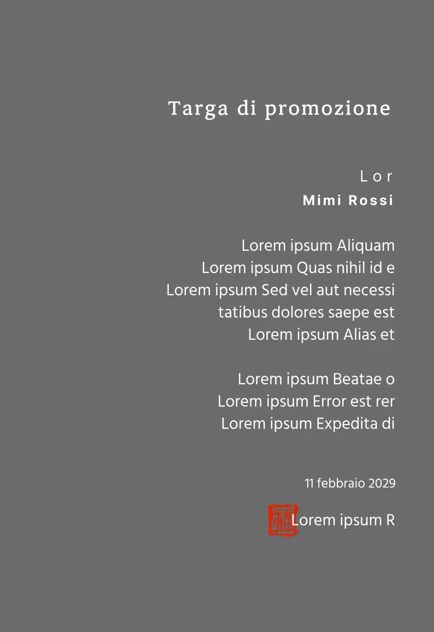 Targa di congratulazioni per la promozione in un font serif di classe