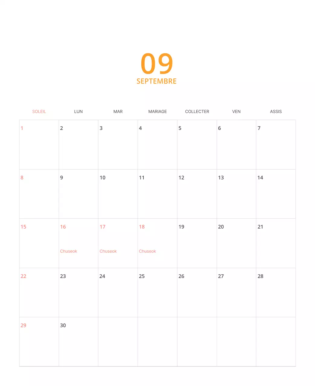 Calendrier illustré multicolore