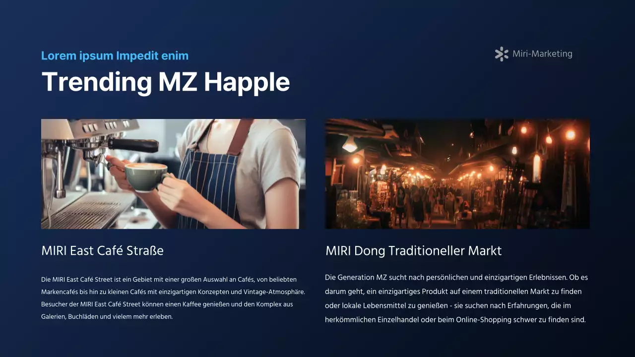 Ein moderner Marketingbericht in Marineblau und Weiß