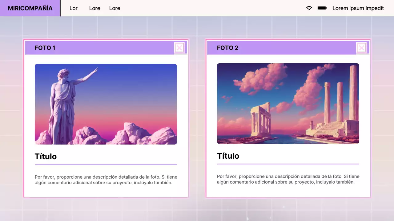 Informe de diseño de navegador retro en morado y rosa