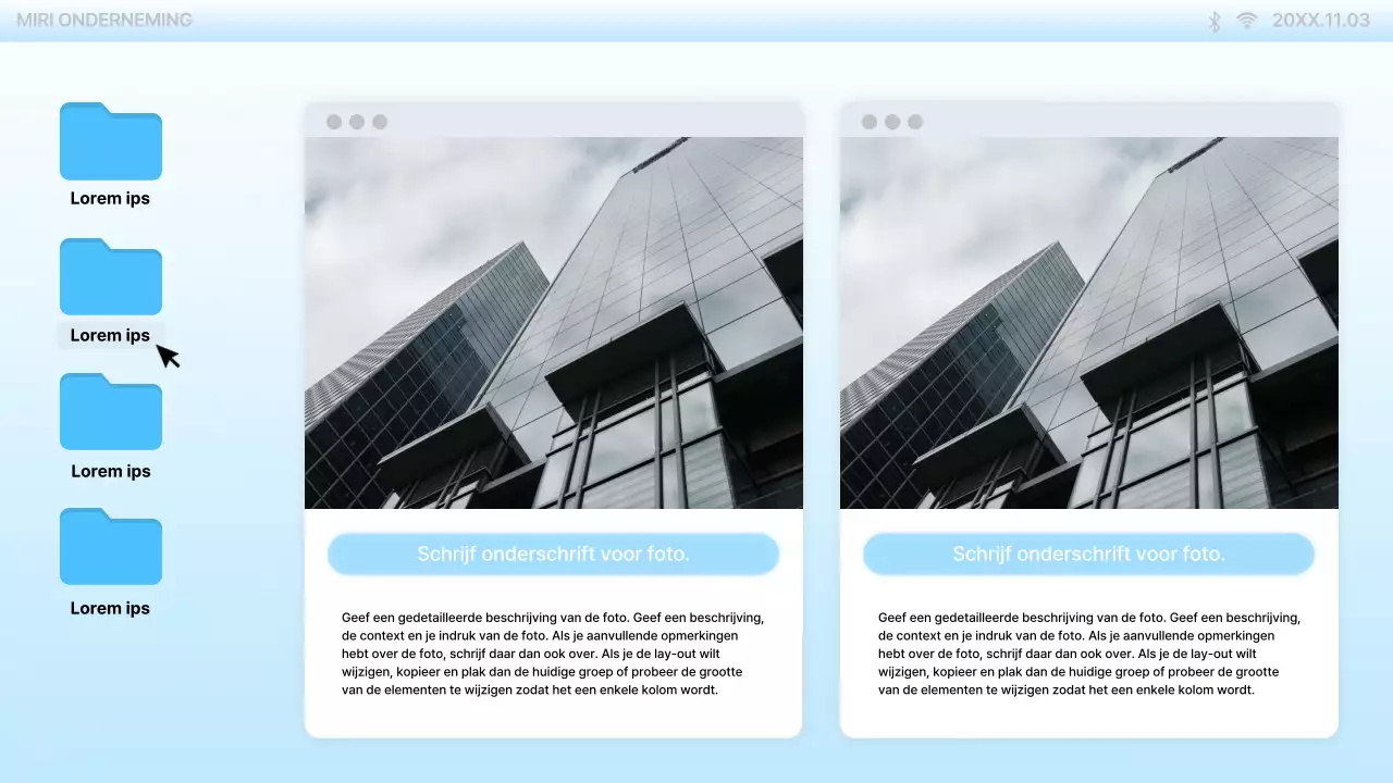Presentatie op de trendy lichtblauwe PC-desktop UI