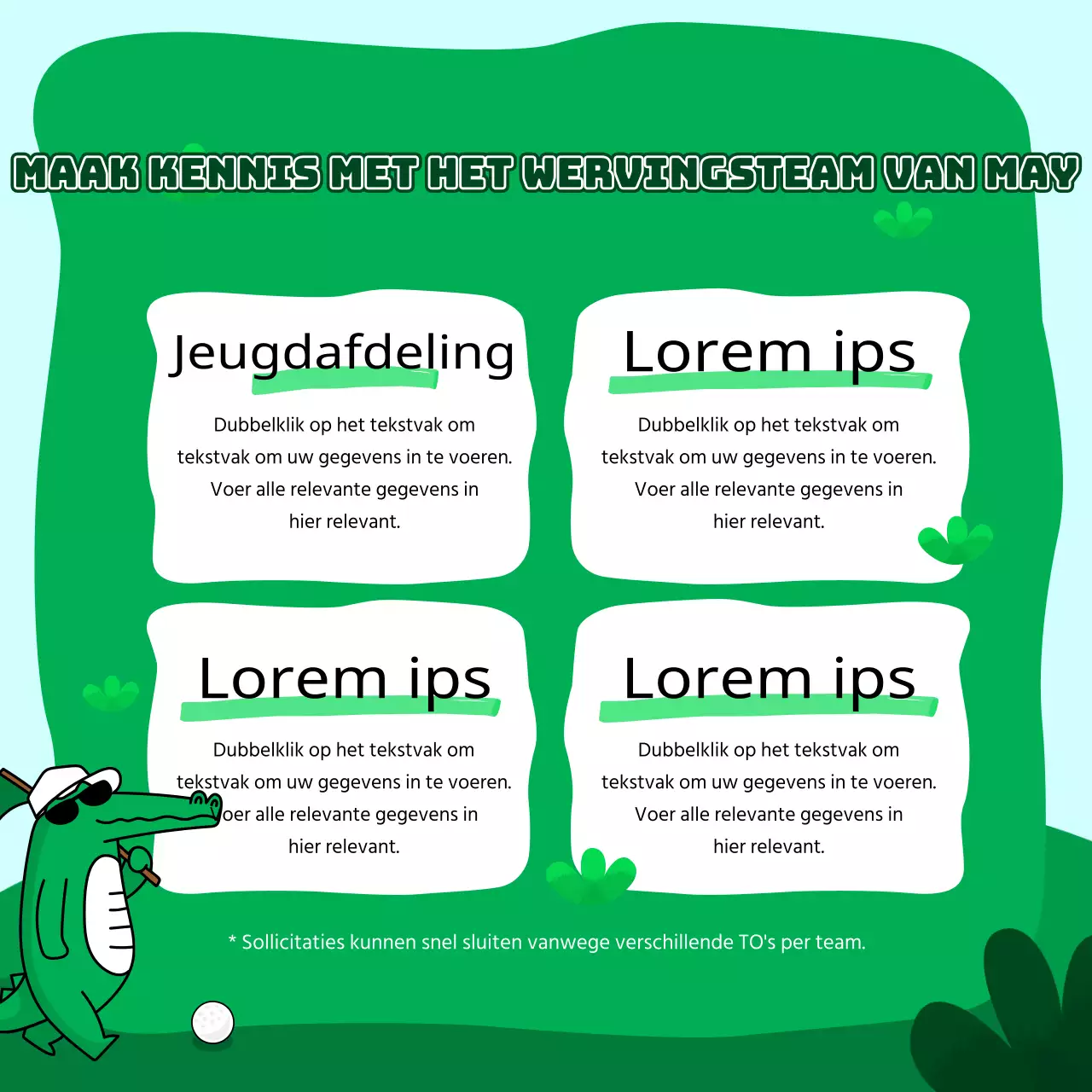  Kitscherige aankondiging voor werving van sportclubs in groen en lichtblauw