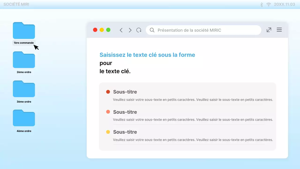 Présentation de l'interface utilisateur du bureau de PC bleu clair à la mode