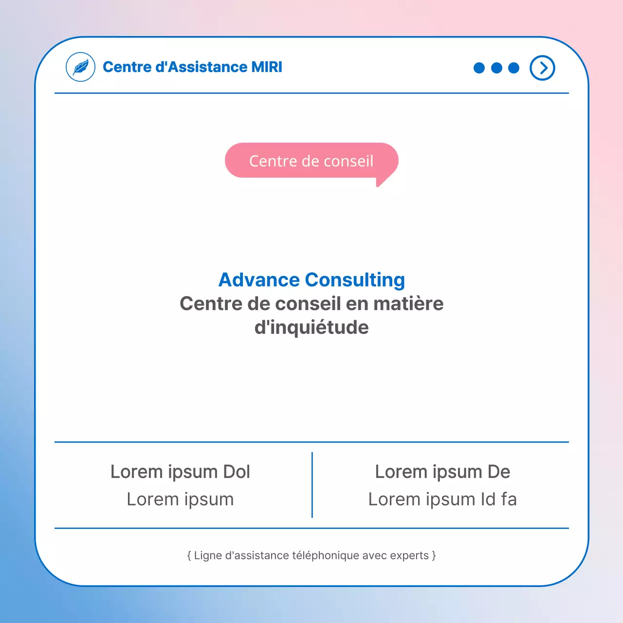Un simple guide bleu clair et rose pour le service d'assistance téléphonique