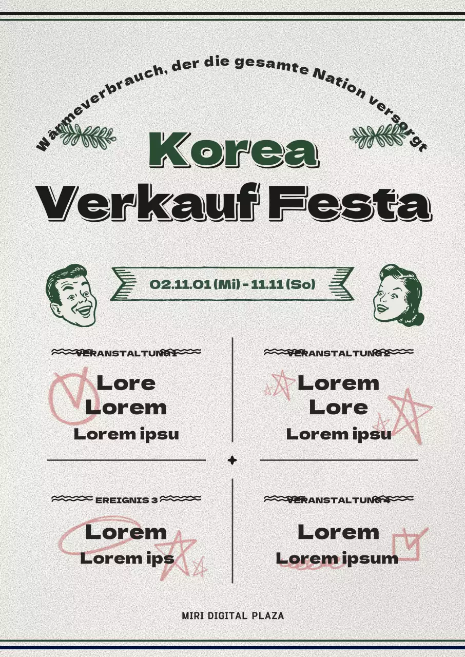 Ein Leitfaden zum Korea Sale Festa mit seinem grün-grauen Retro-Look