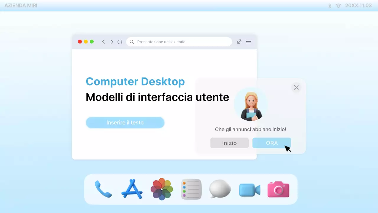 Presentazione dell'interfaccia utente del PC di tendenza di colore azzurro