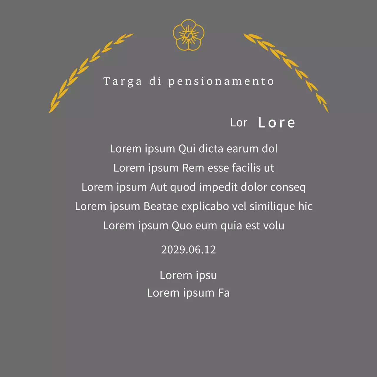 Targa di ringraziamento con foglie di alloro e fiori di linea