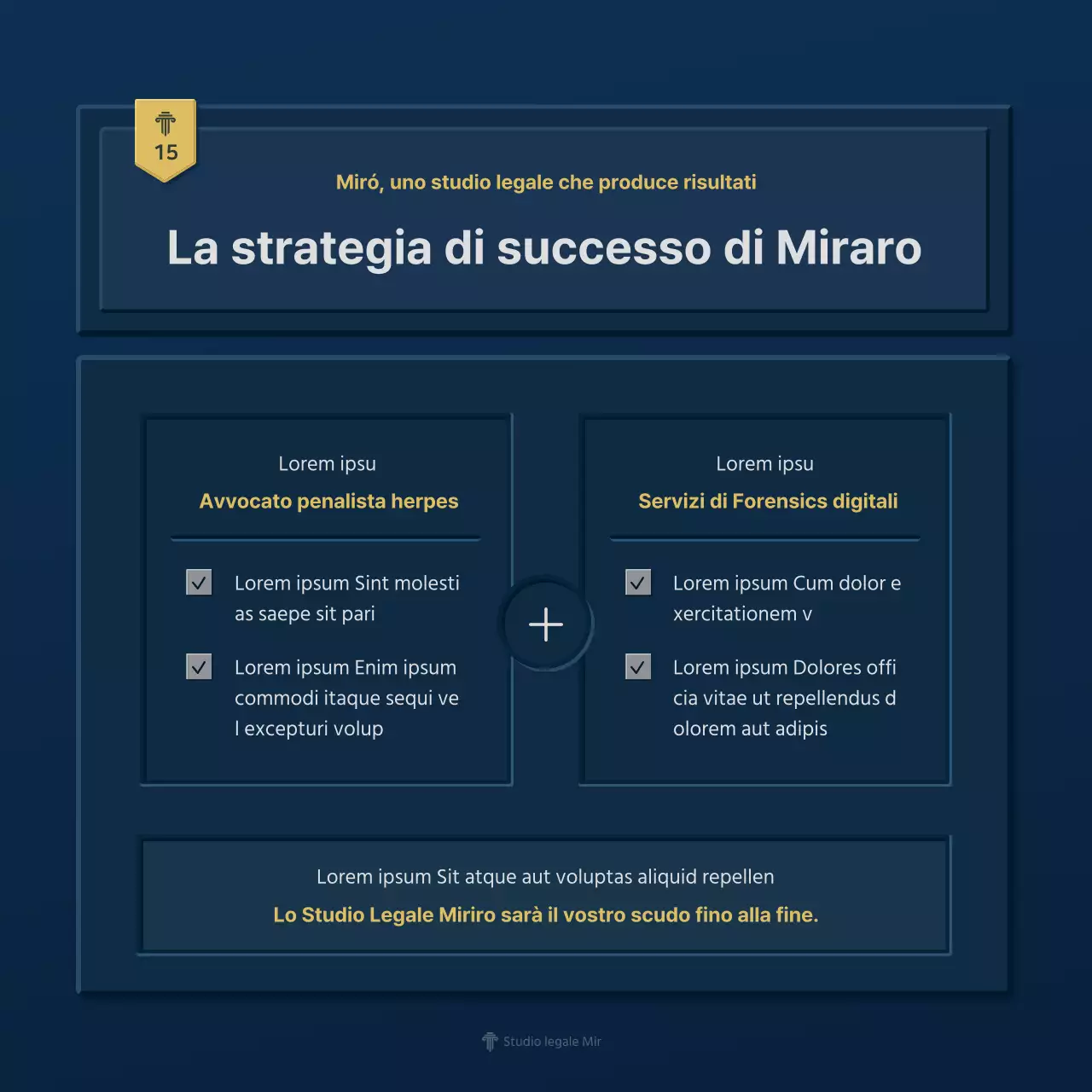 Un semplice profilo aziendale di uno studio legale in blu e giallo