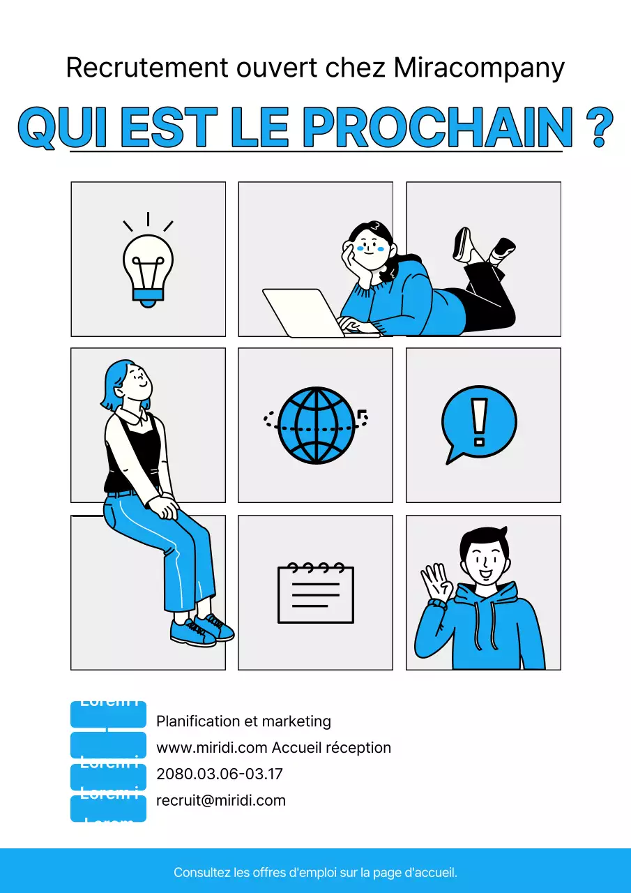 Une simple annonce d'embauche en bleu et blanc