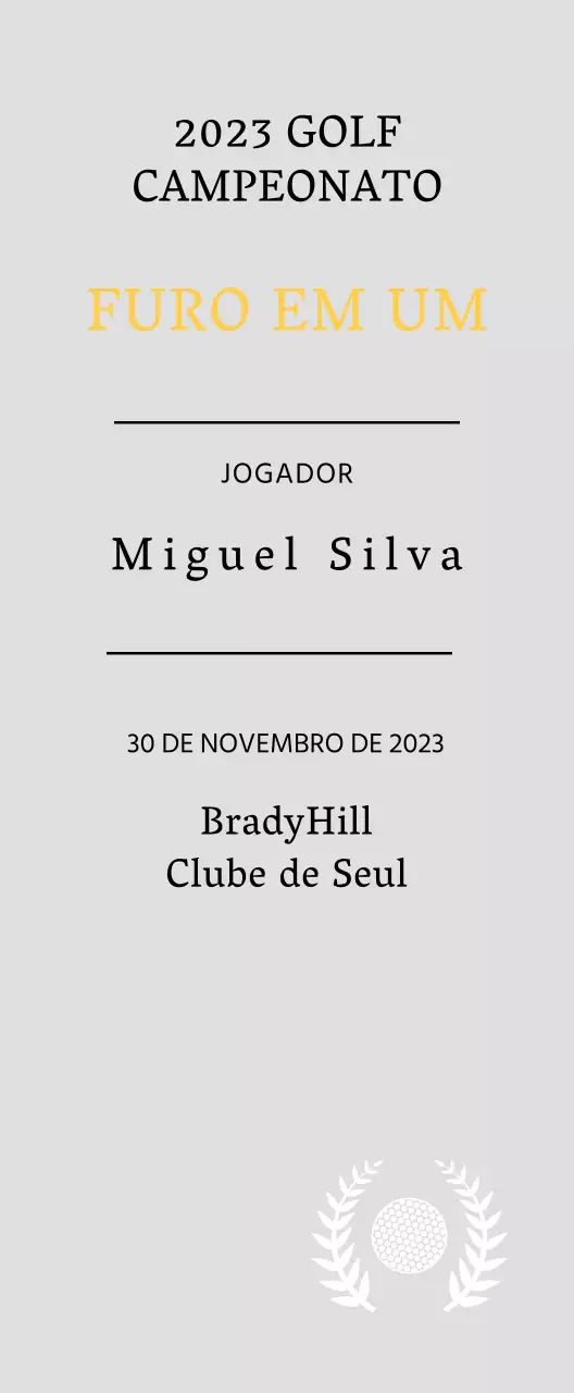 Placa de vencedor de jogador de golfe "hole-in-one" com bola de golfe e ilustração de coroa de louros