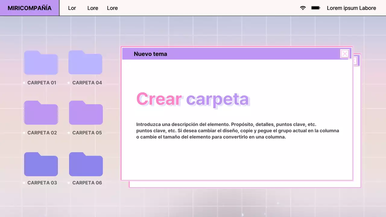 Informe de diseño de navegador retro en morado y rosa