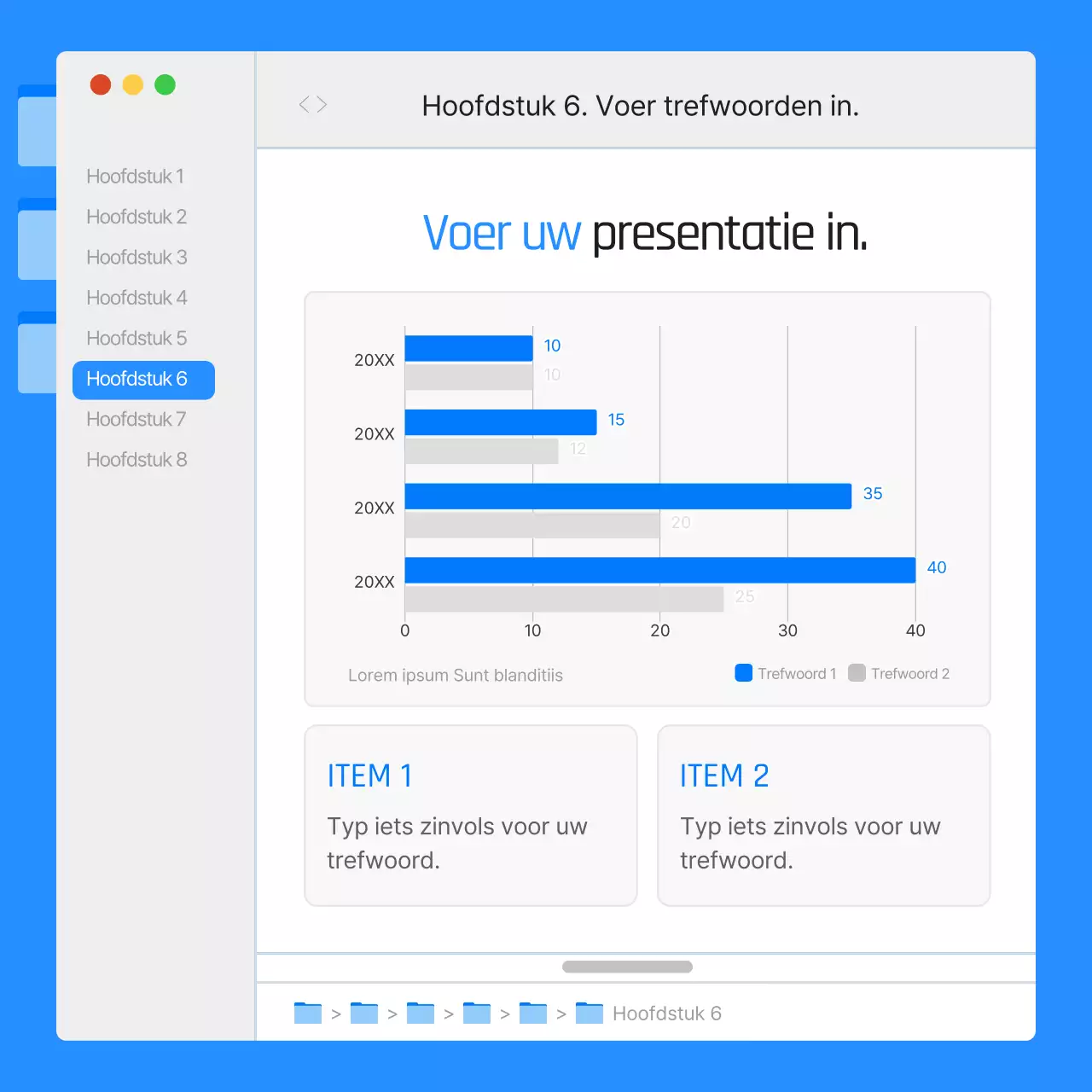 Eenvoudige monitor UI rapporten in blauw en oranje